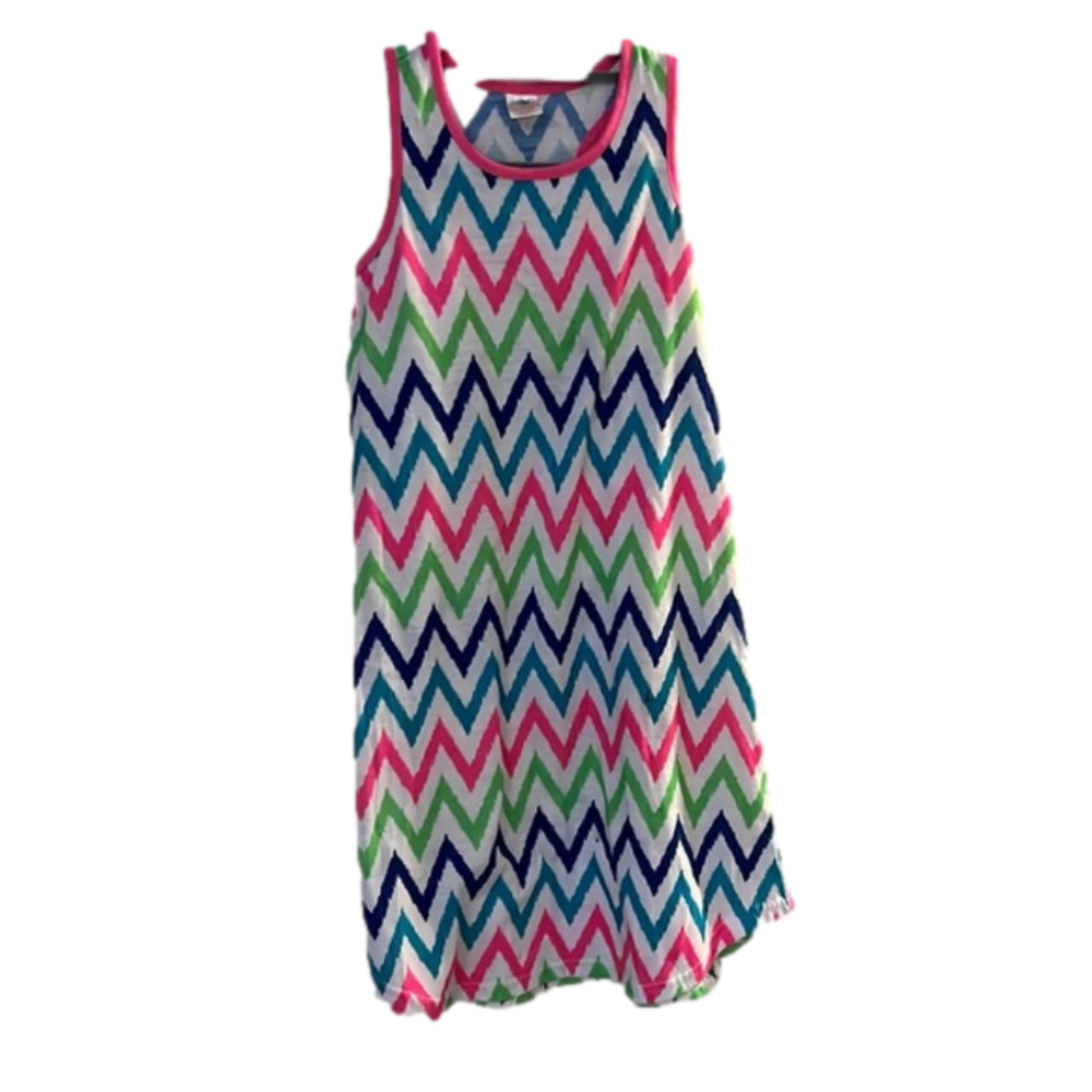 JV Apparel Girls Sundress w Zig Zag Detail in Blue Pink Teal & Green Size L10/12